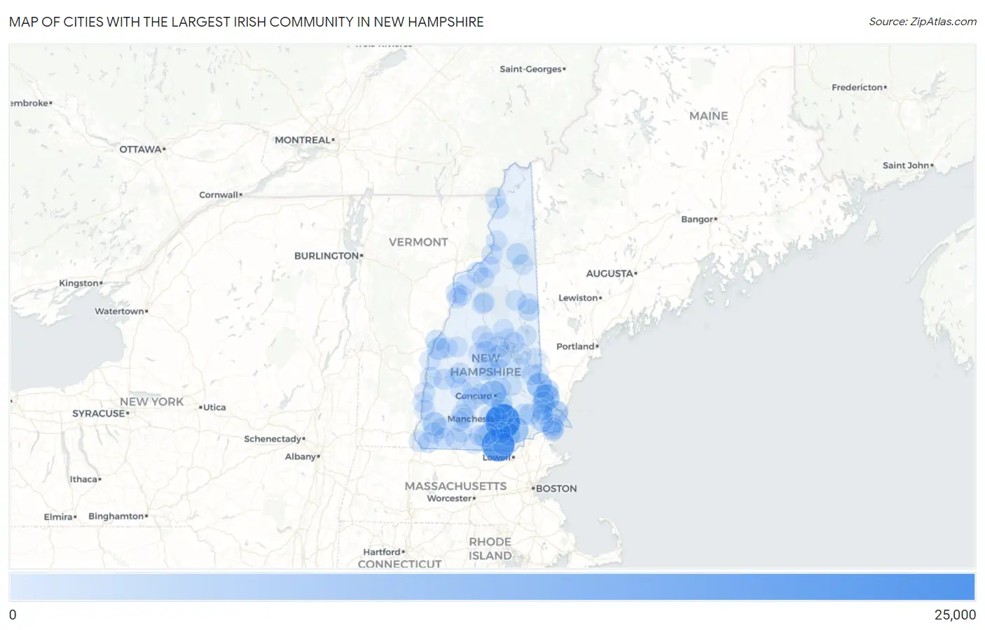 Cities with the Largest Irish Community in New Hampshire Map