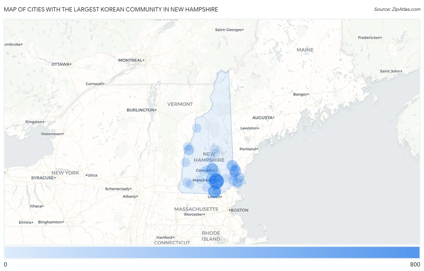 Cities with the Largest Korean Community in New Hampshire Map