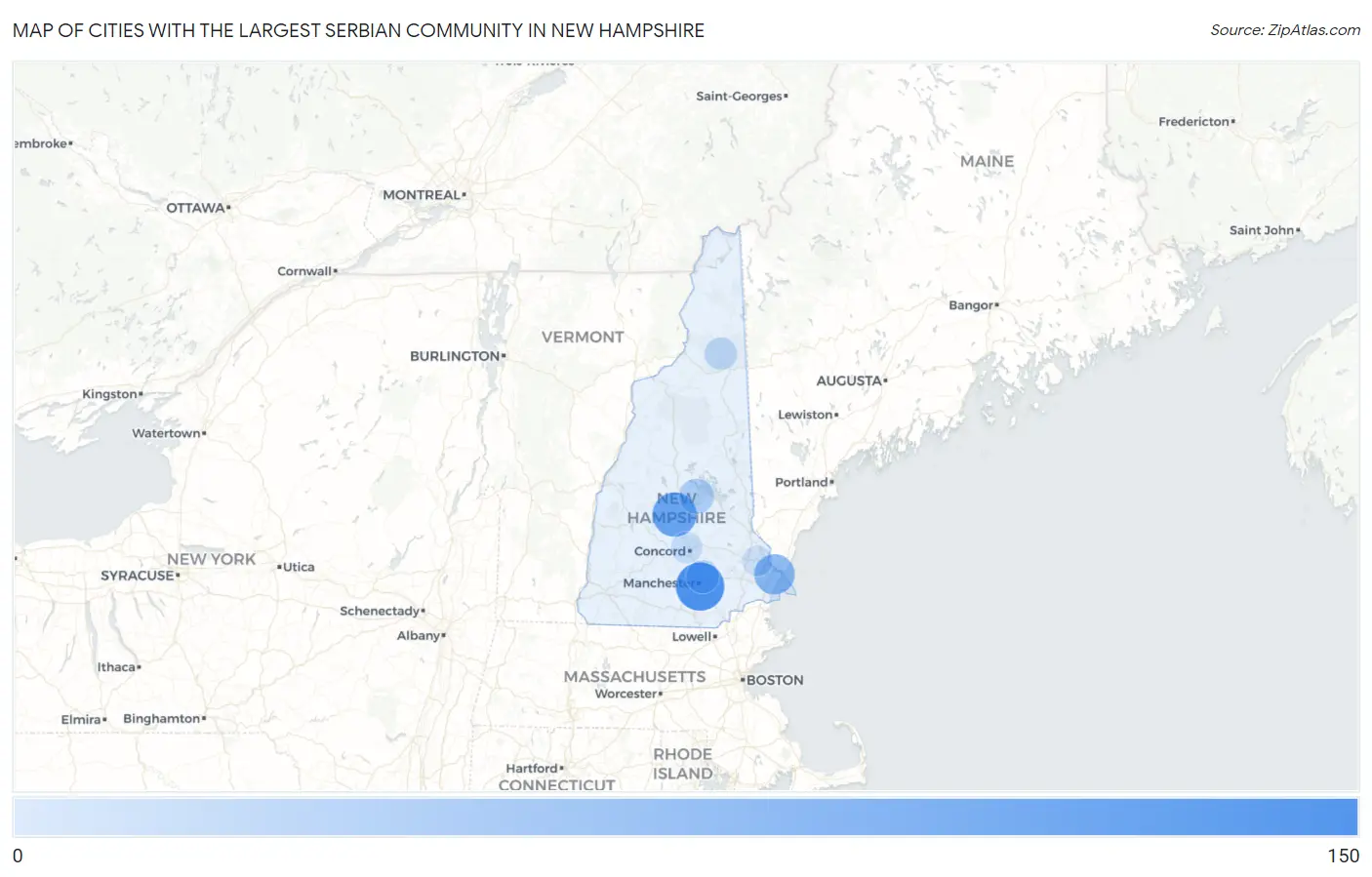 Cities with the Largest Serbian Community in New Hampshire Map