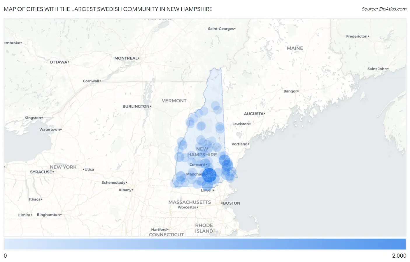 Cities with the Largest Swedish Community in New Hampshire Map