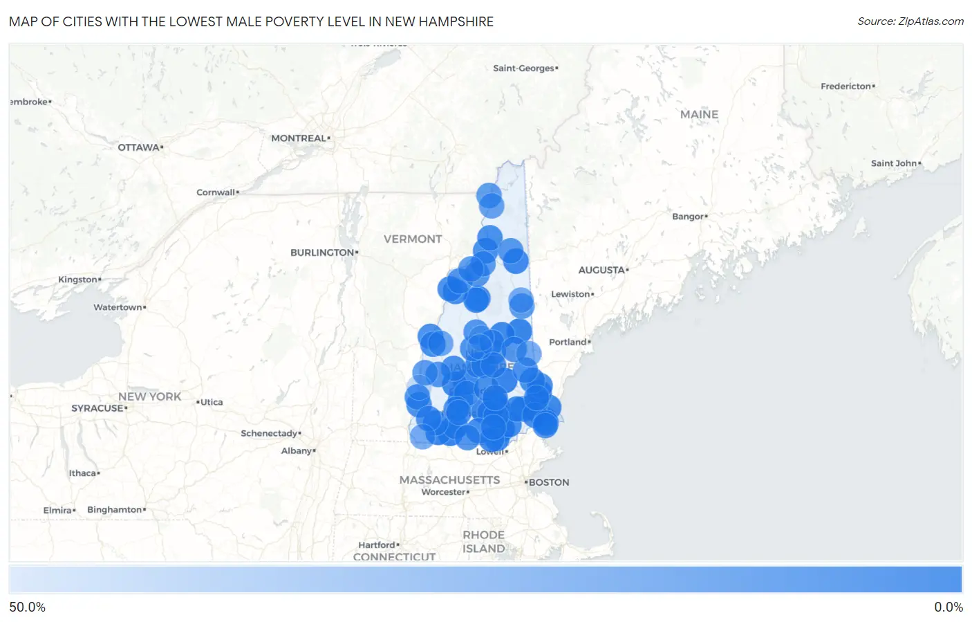Cities with the Lowest Male Poverty Level in New Hampshire Map