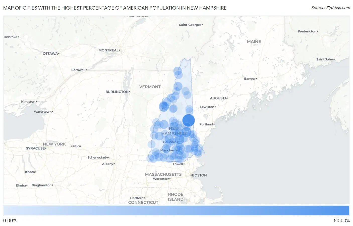 Cities with the Highest Percentage of American Population in New Hampshire Map