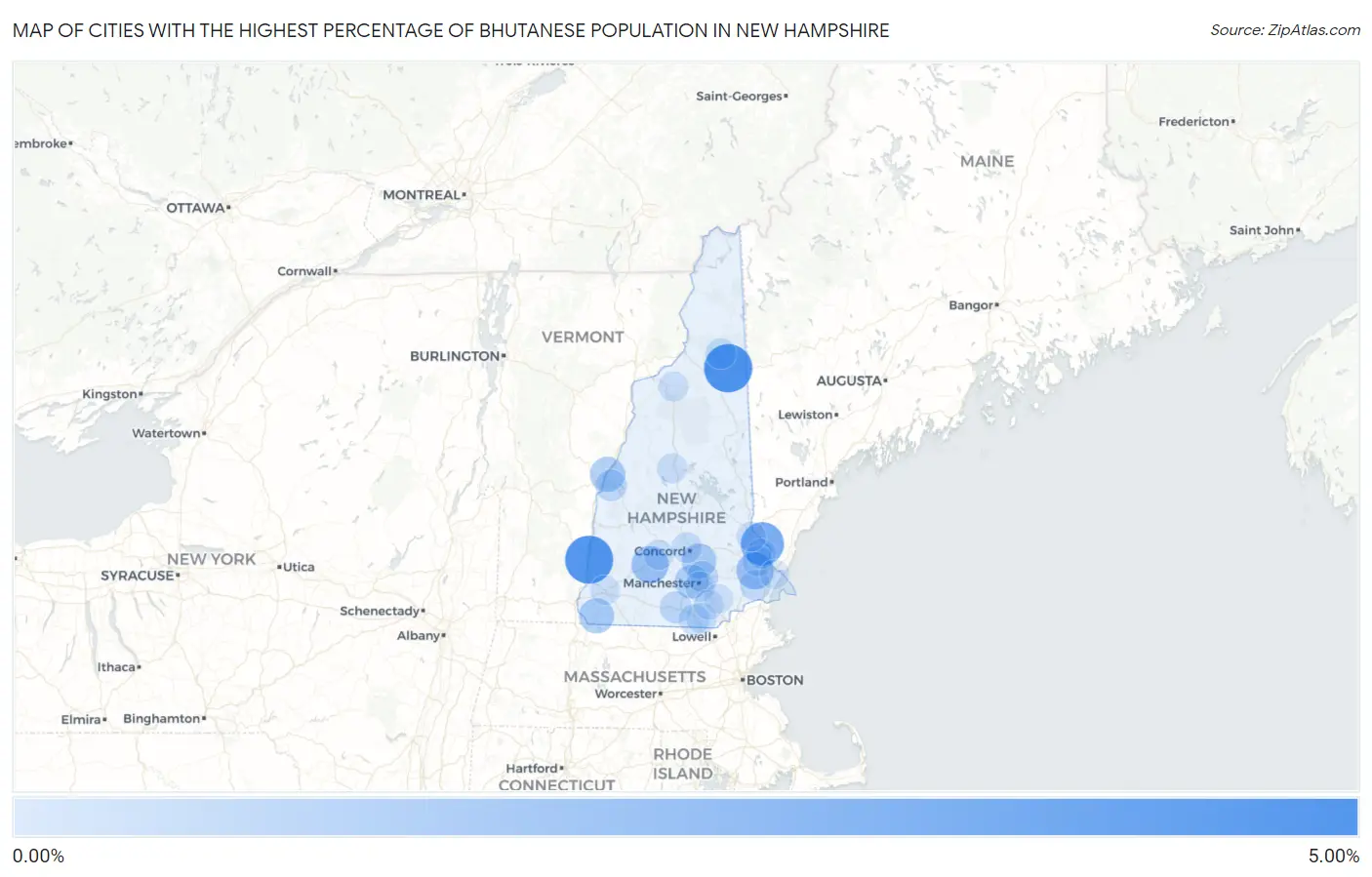 Cities with the Highest Percentage of Bhutanese Population in New Hampshire Map