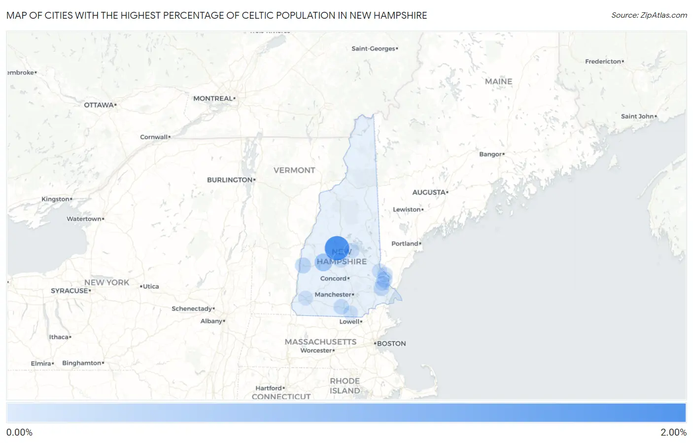Cities with the Highest Percentage of Celtic Population in New Hampshire Map