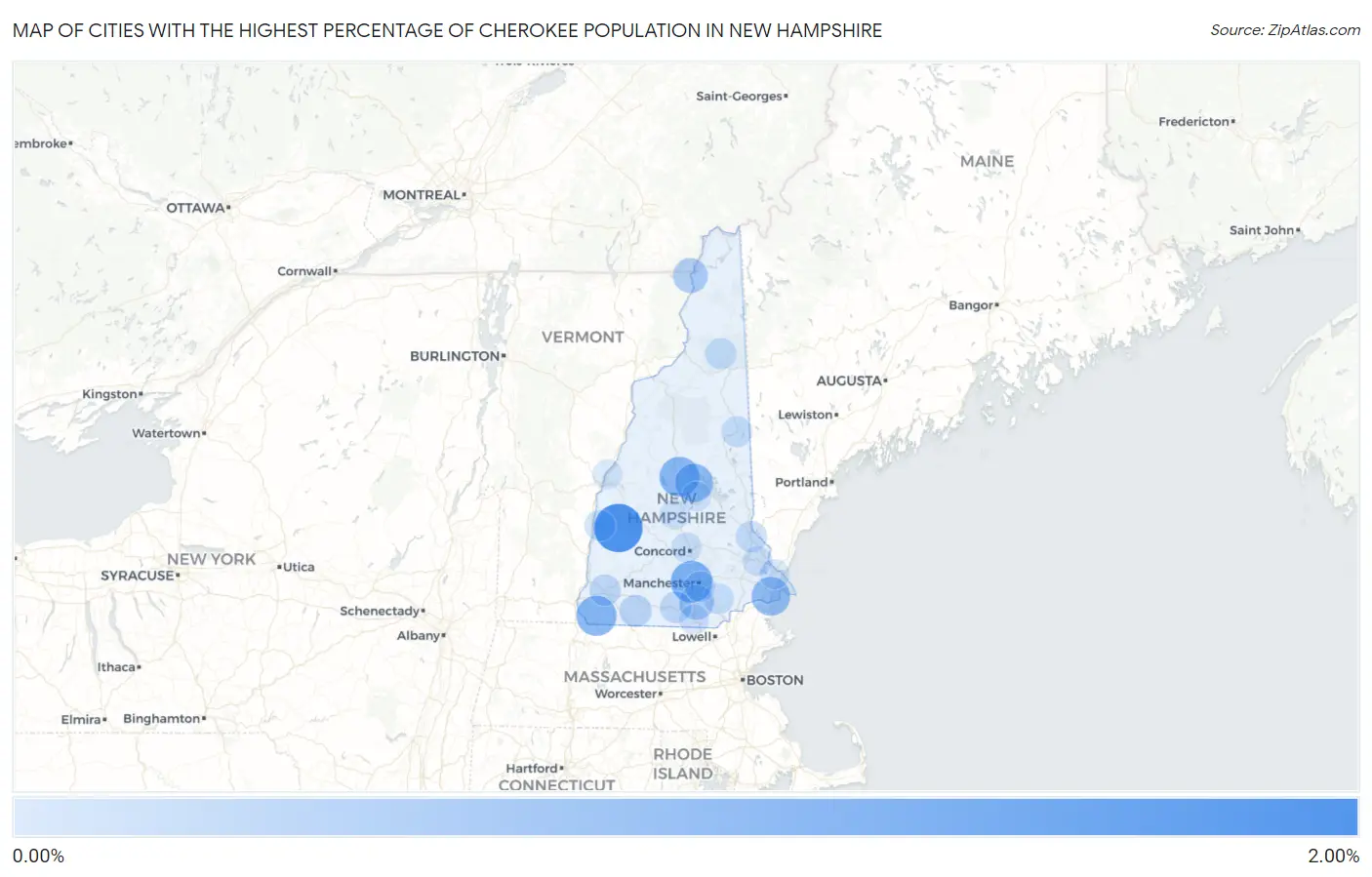 Cities with the Highest Percentage of Cherokee Population in New Hampshire Map