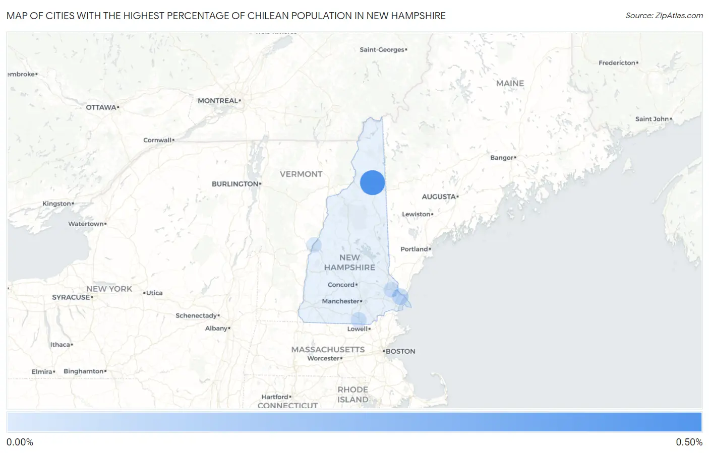 Cities with the Highest Percentage of Chilean Population in New Hampshire Map