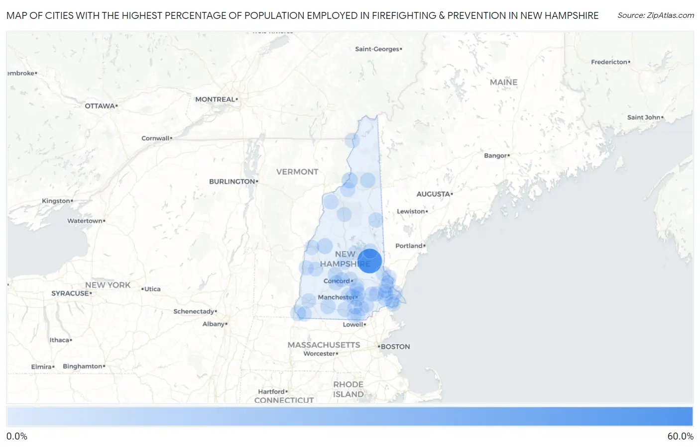 Cities with the Highest Percentage of Population Employed in Firefighting & Prevention in New Hampshire Map