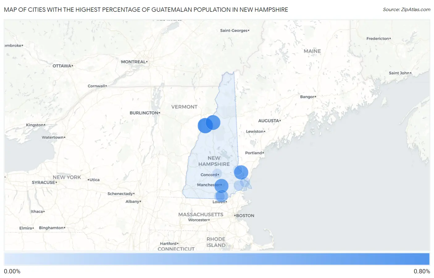 Cities with the Highest Percentage of Guatemalan Population in New Hampshire Map