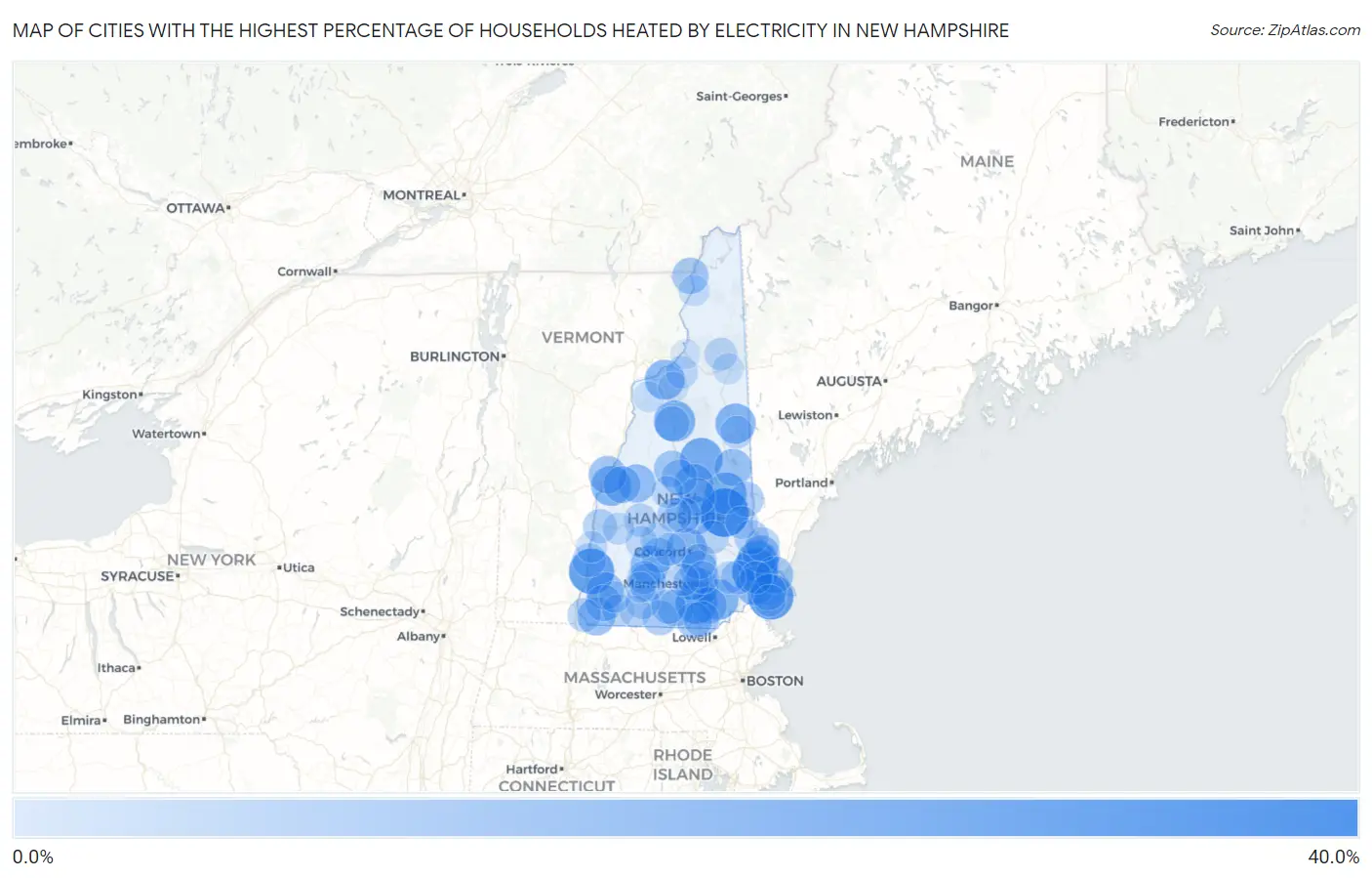 Cities with the Highest Percentage of Households Heated by Electricity in New Hampshire Map