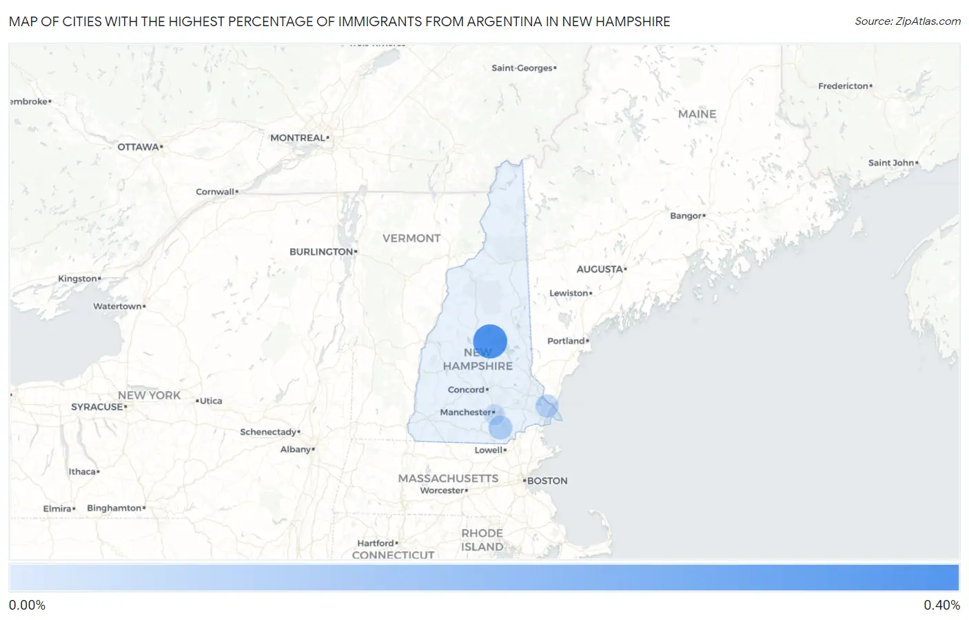 Cities with the Highest Percentage of Immigrants from Argentina in New Hampshire Map