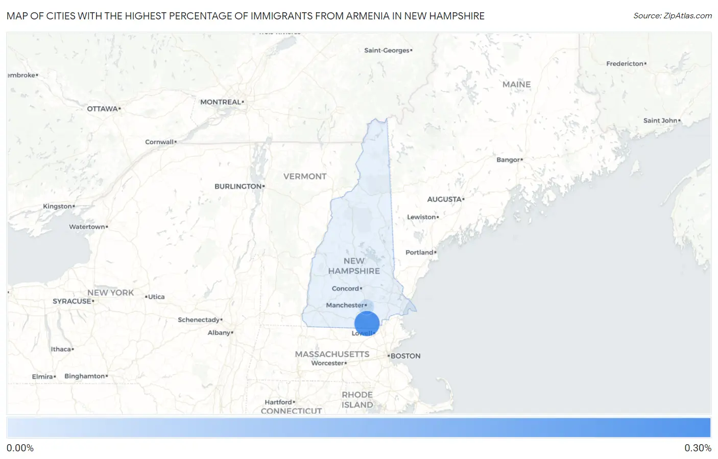 Cities with the Highest Percentage of Immigrants from Armenia in New Hampshire Map