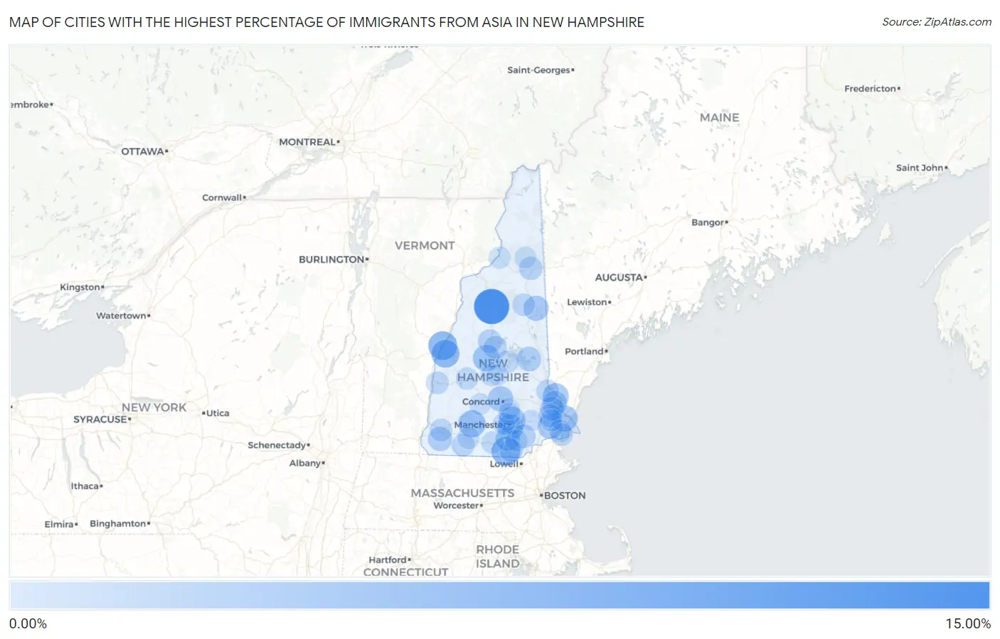 Cities with the Highest Percentage of Immigrants from Asia in New Hampshire Map