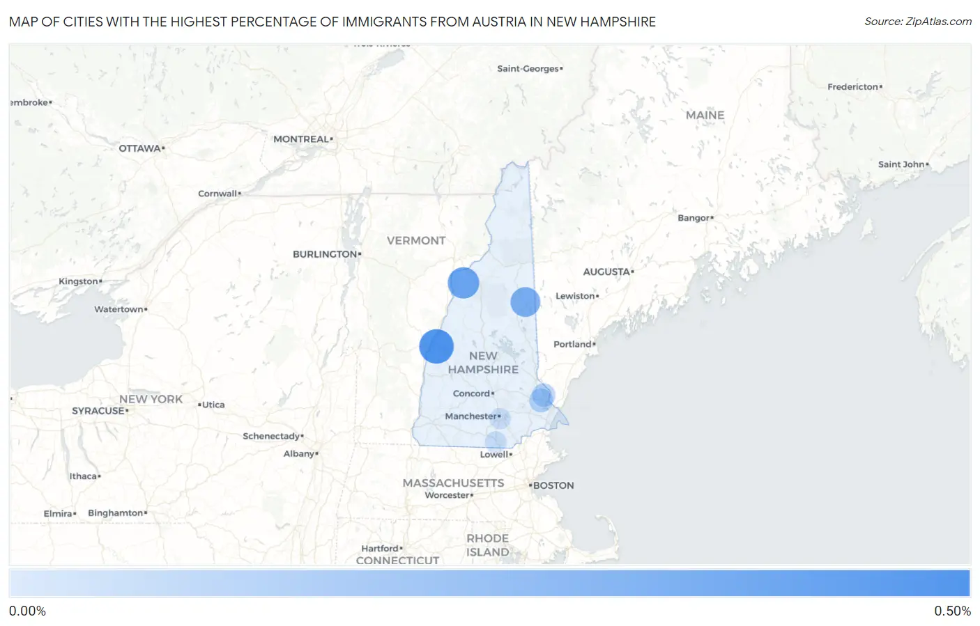 Cities with the Highest Percentage of Immigrants from Austria in New Hampshire Map