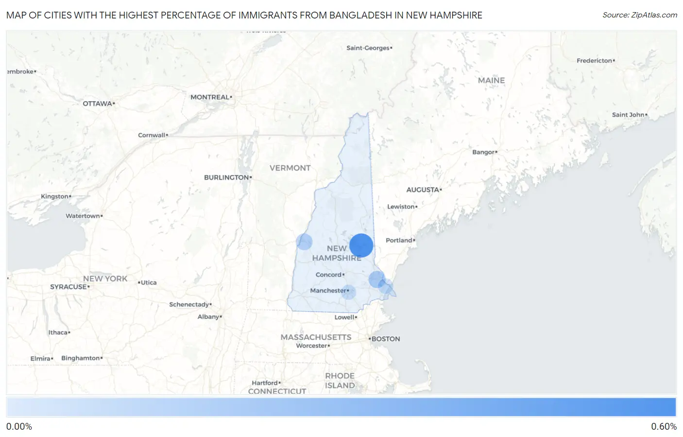 Cities with the Highest Percentage of Immigrants from Bangladesh in New Hampshire Map