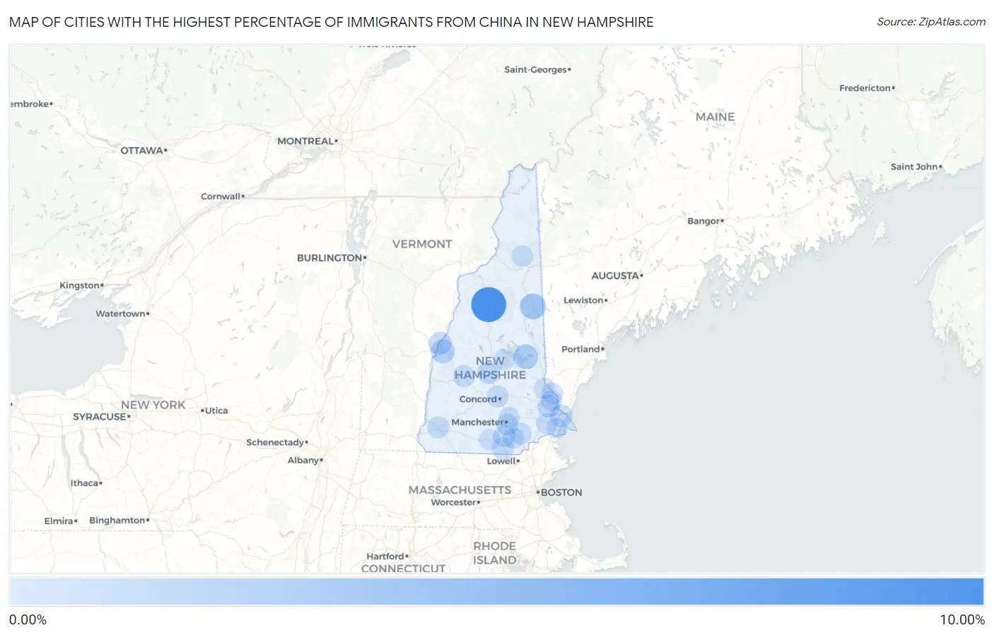 Cities with the Highest Percentage of Immigrants from China in New Hampshire Map