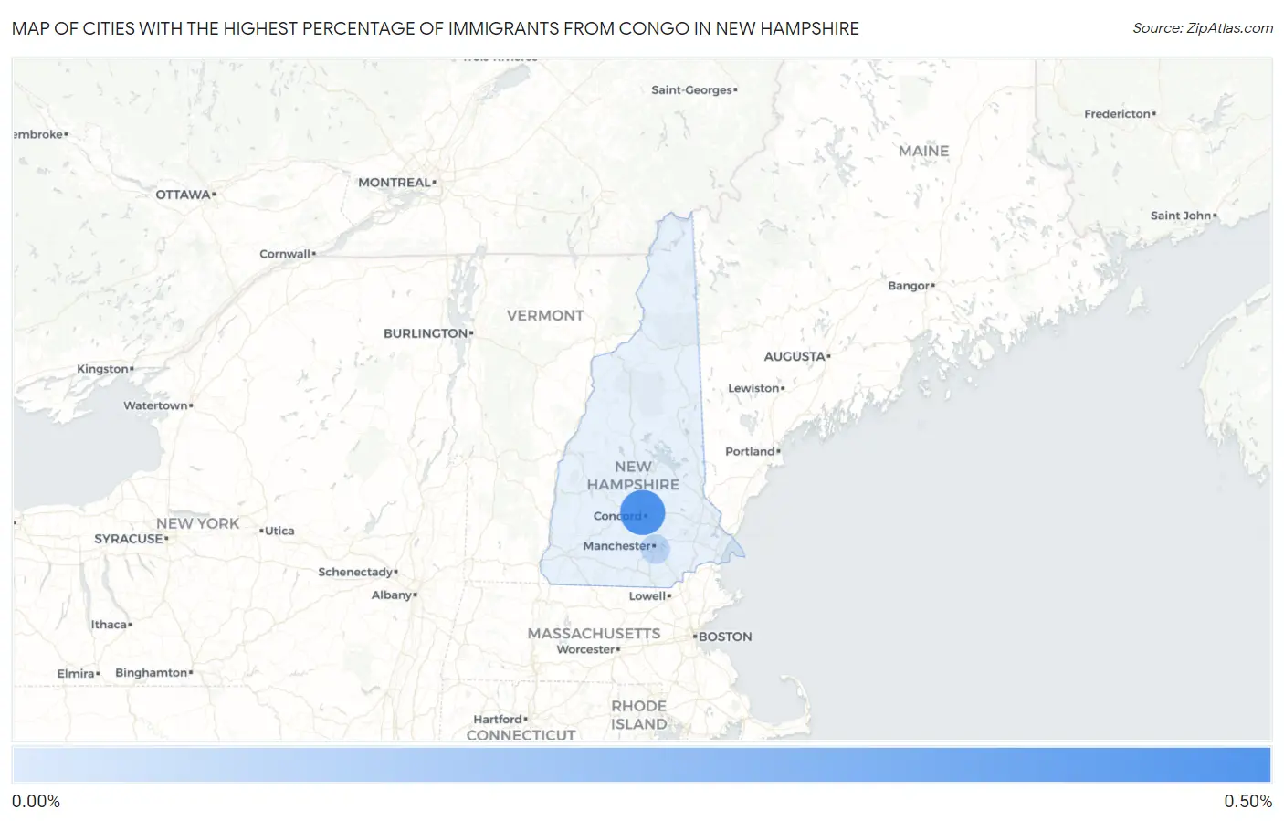 Cities with the Highest Percentage of Immigrants from Congo in New Hampshire Map