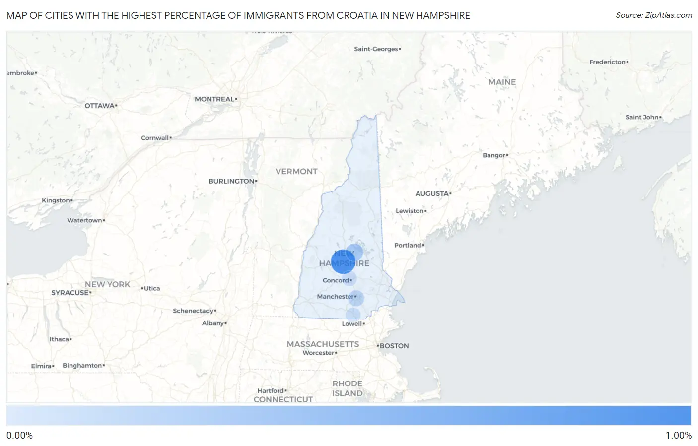 Cities with the Highest Percentage of Immigrants from Croatia in New Hampshire Map