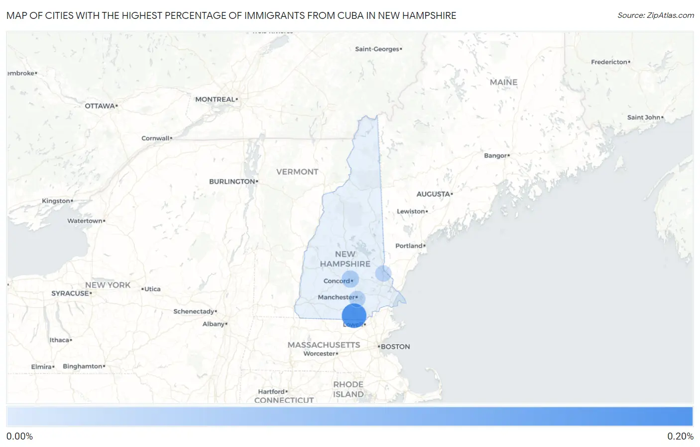 Cities with the Highest Percentage of Immigrants from Cuba in New Hampshire Map