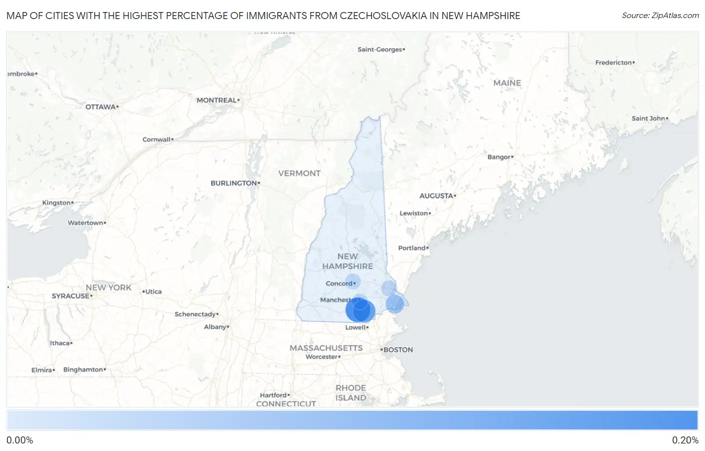 Cities with the Highest Percentage of Immigrants from Czechoslovakia in New Hampshire Map