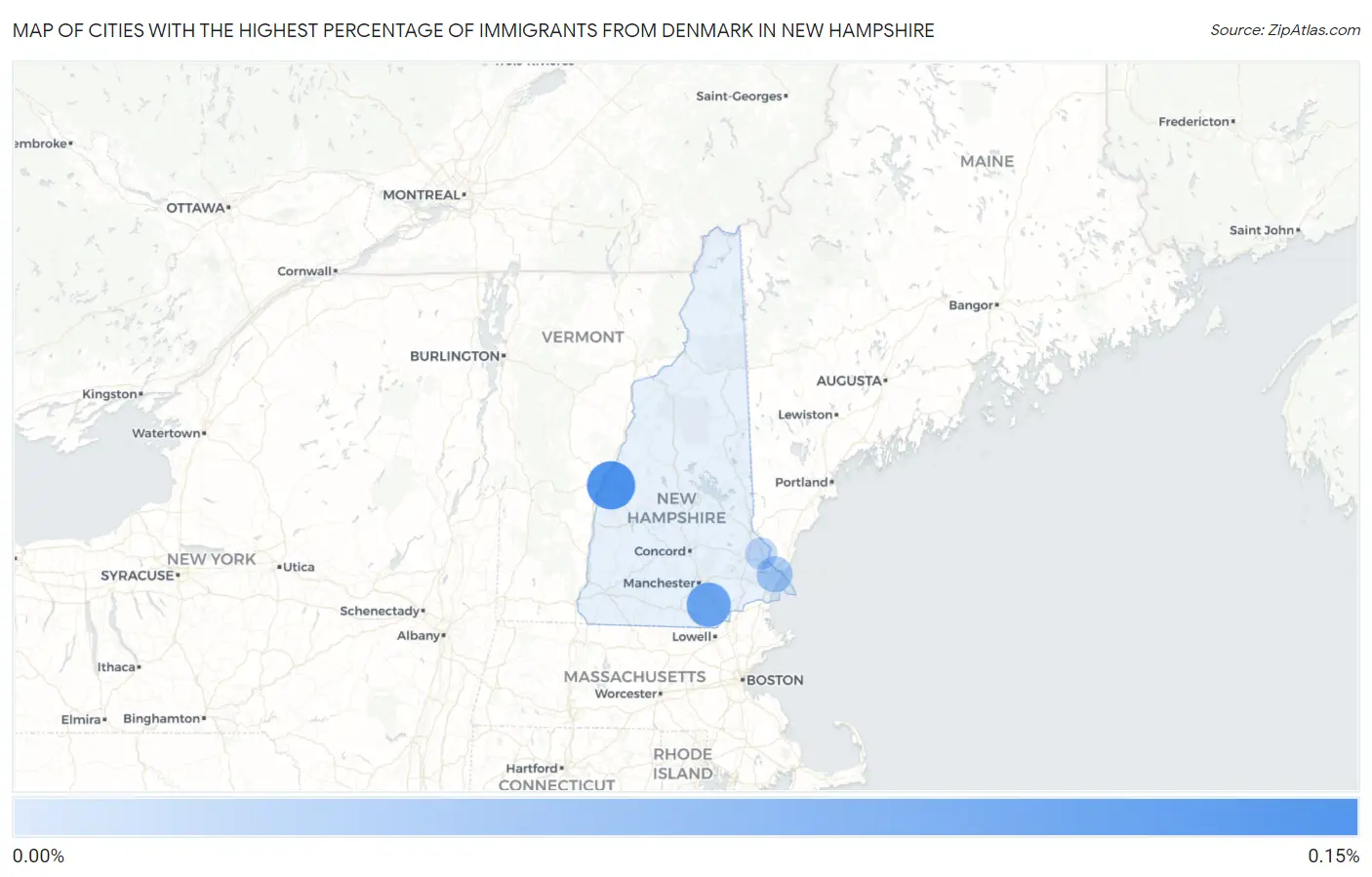 Cities with the Highest Percentage of Immigrants from Denmark in New Hampshire Map
