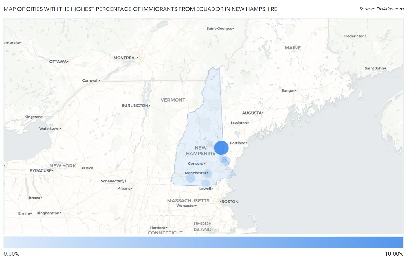 Cities with the Highest Percentage of Immigrants from Ecuador in New Hampshire Map