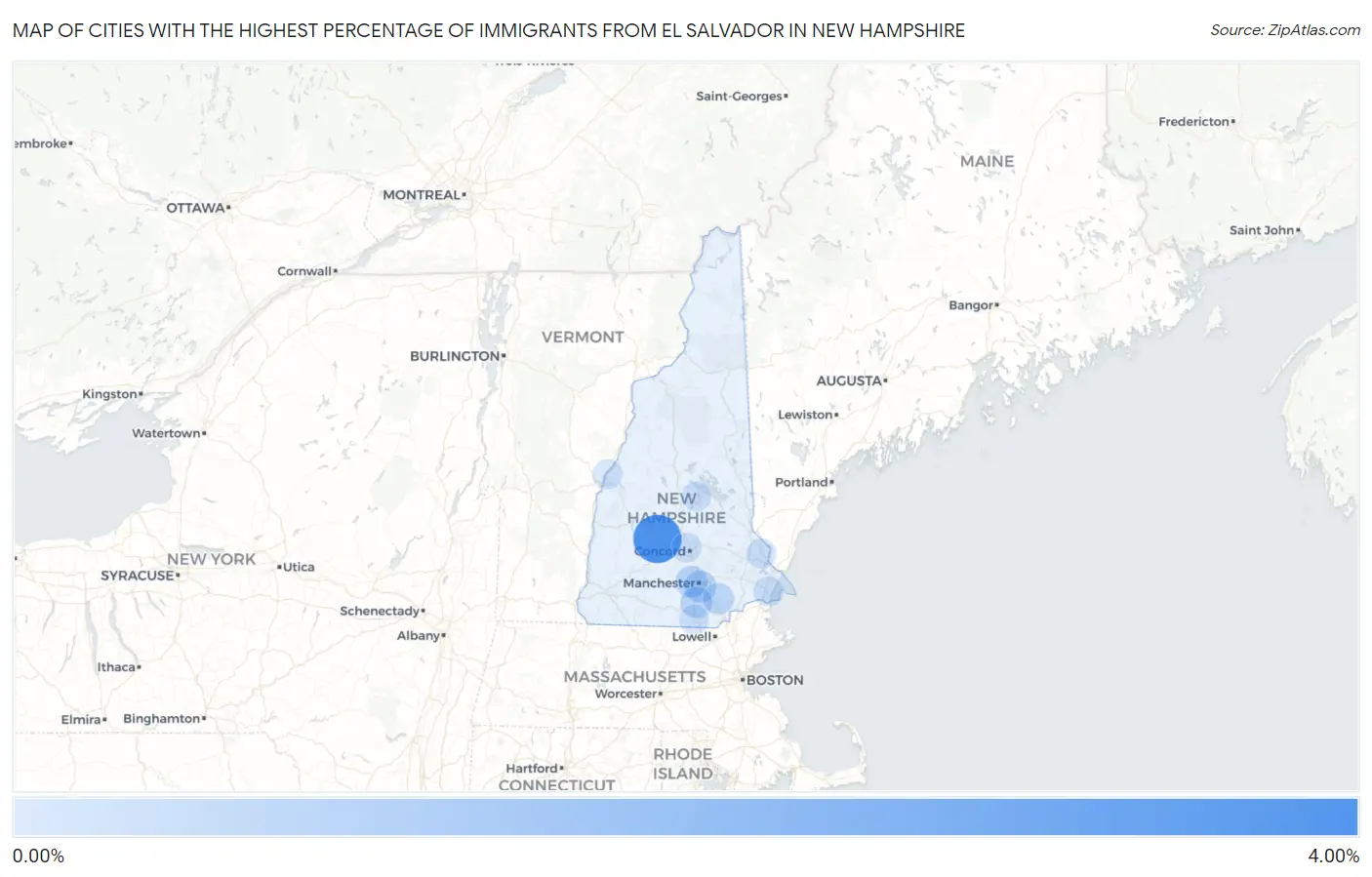 Cities with the Highest Percentage of Immigrants from El Salvador in New Hampshire Map