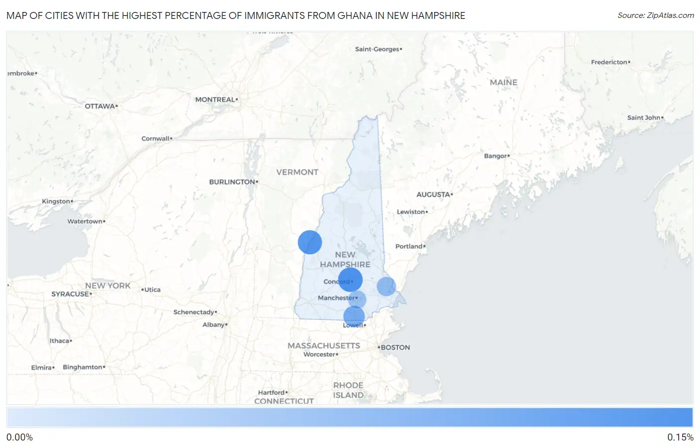 Cities with the Highest Percentage of Immigrants from Ghana in New Hampshire Map