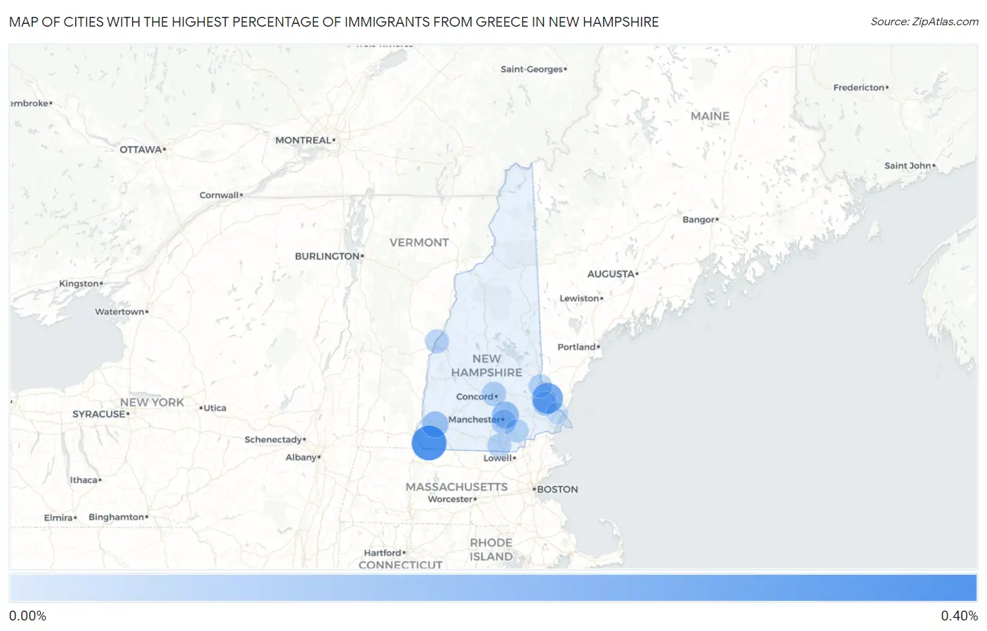 Cities with the Highest Percentage of Immigrants from Greece in New Hampshire Map