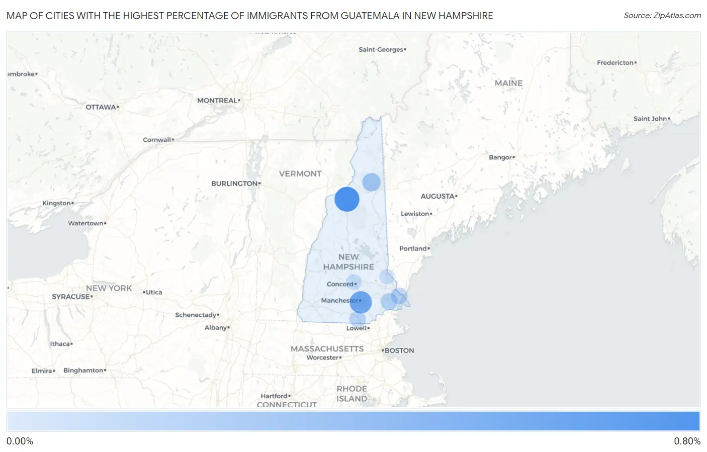 Cities with the Highest Percentage of Immigrants from Guatemala in New Hampshire Map