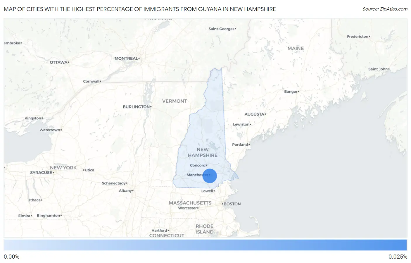 Cities with the Highest Percentage of Immigrants from Guyana in New Hampshire Map