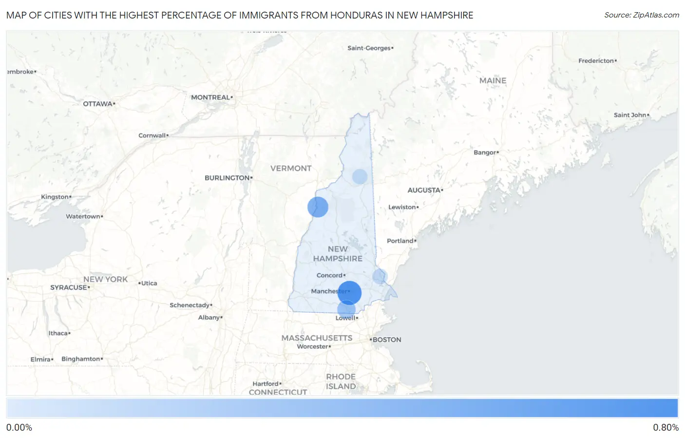 Cities with the Highest Percentage of Immigrants from Honduras in New Hampshire Map