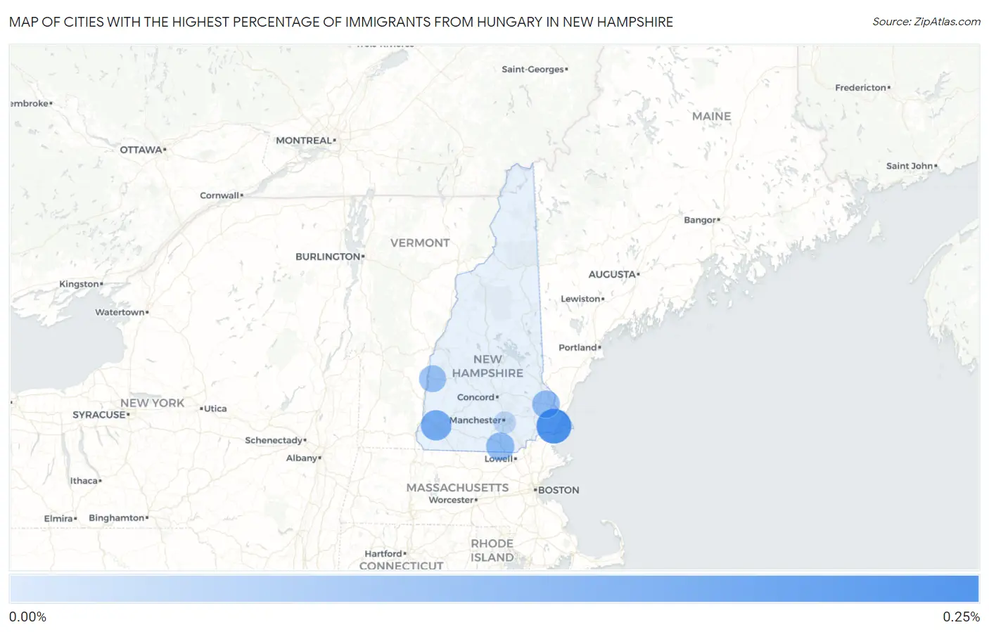 Cities with the Highest Percentage of Immigrants from Hungary in New Hampshire Map