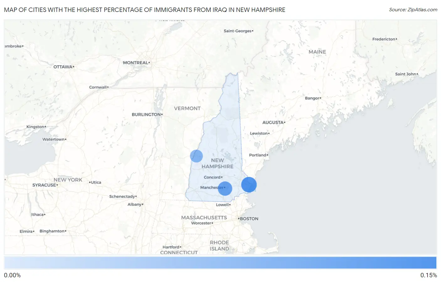 Cities with the Highest Percentage of Immigrants from Iraq in New Hampshire Map