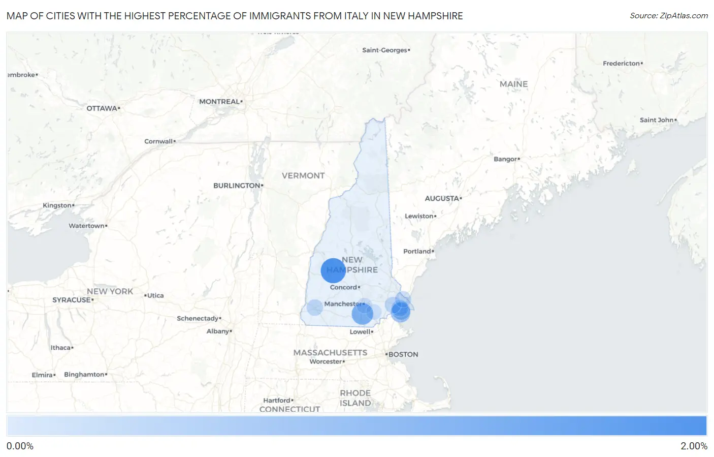 Cities with the Highest Percentage of Immigrants from Italy in New Hampshire Map