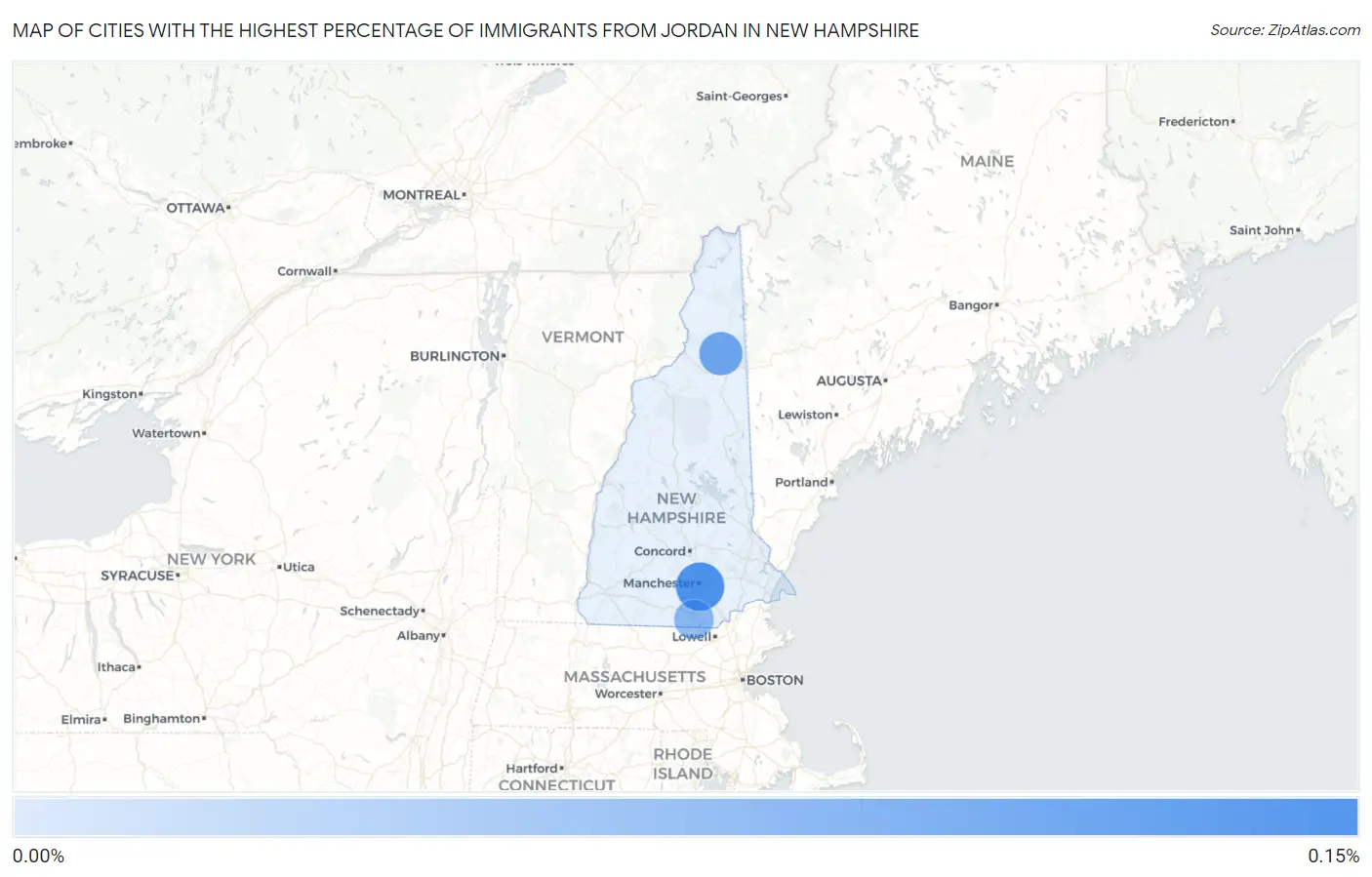 Cities with the Highest Percentage of Immigrants from Jordan in New Hampshire Map