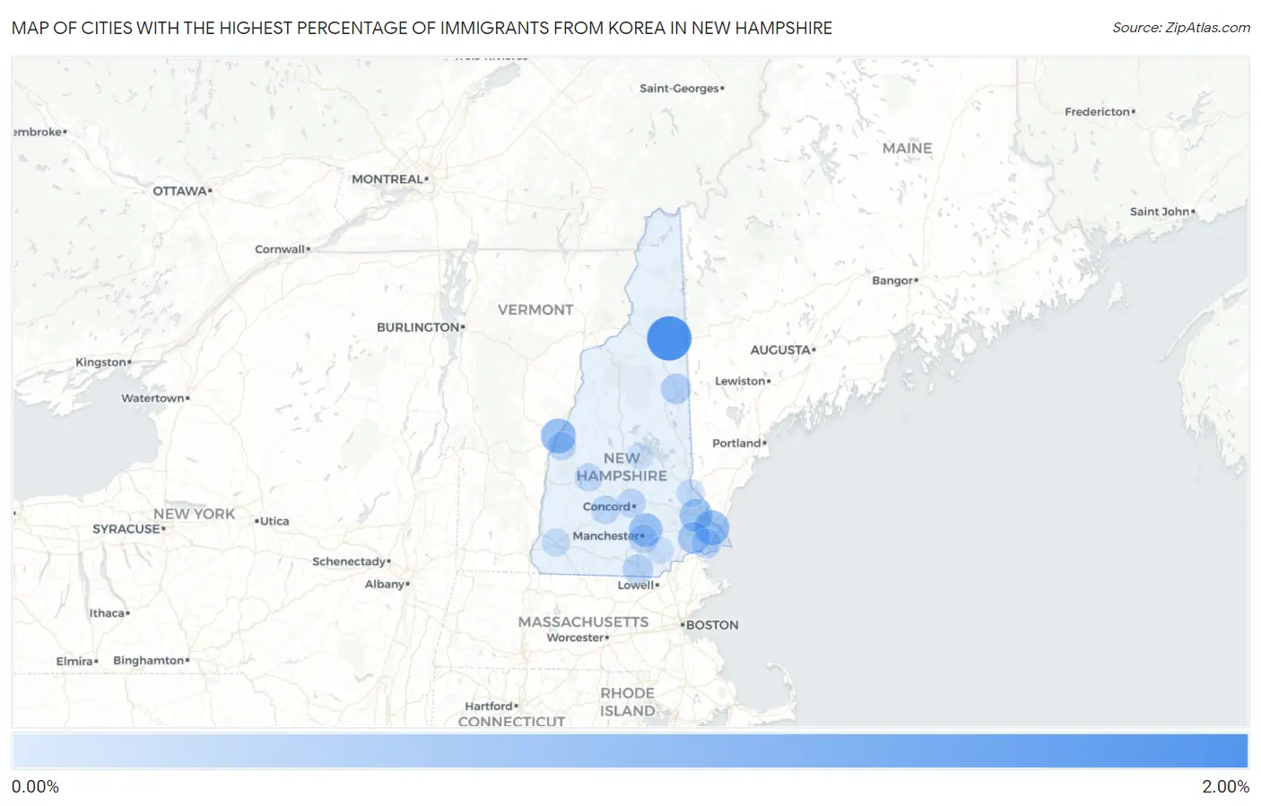 Cities with the Highest Percentage of Immigrants from Korea in New Hampshire Map