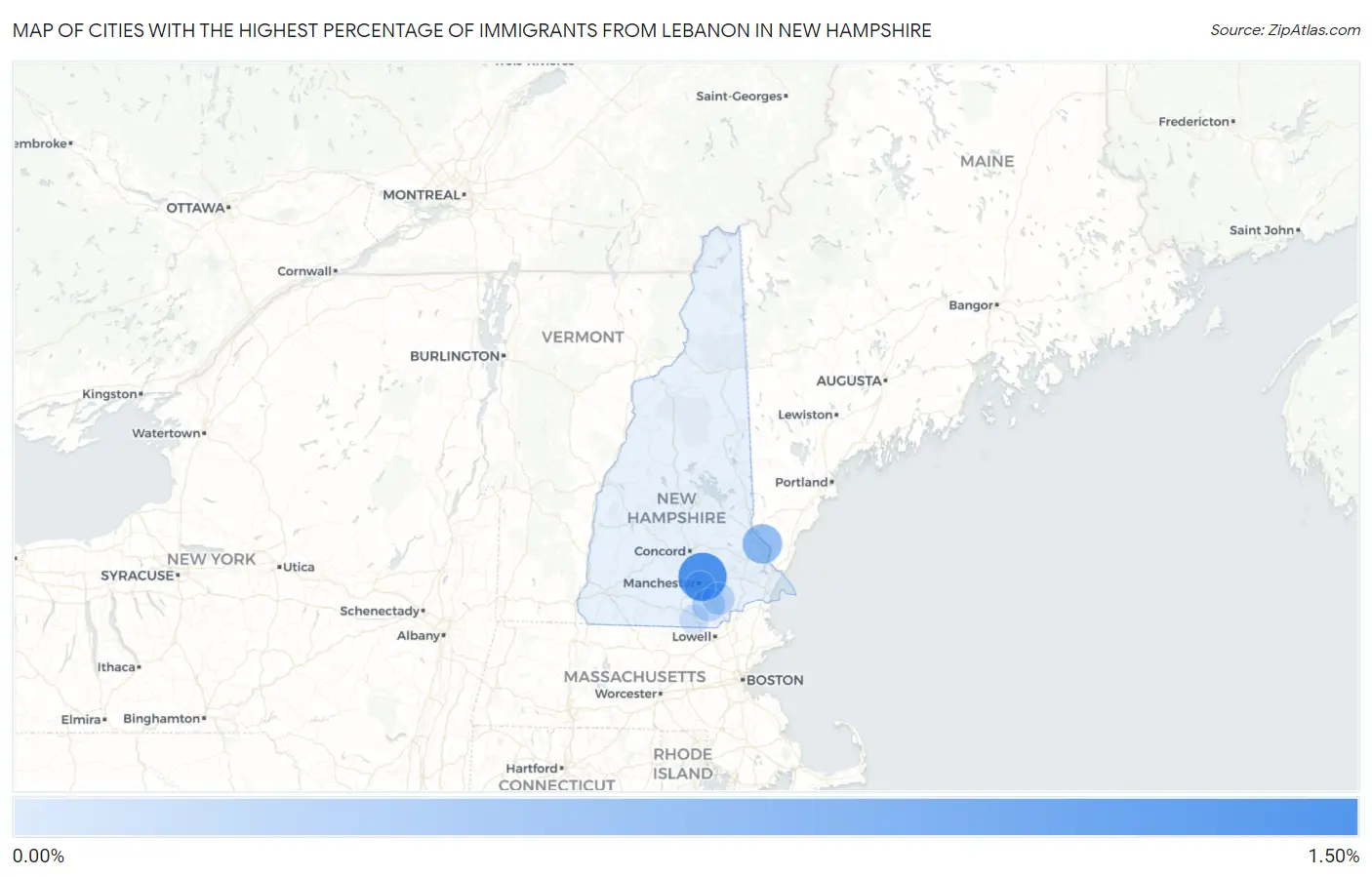 Cities with the Highest Percentage of Immigrants from Lebanon in New Hampshire Map