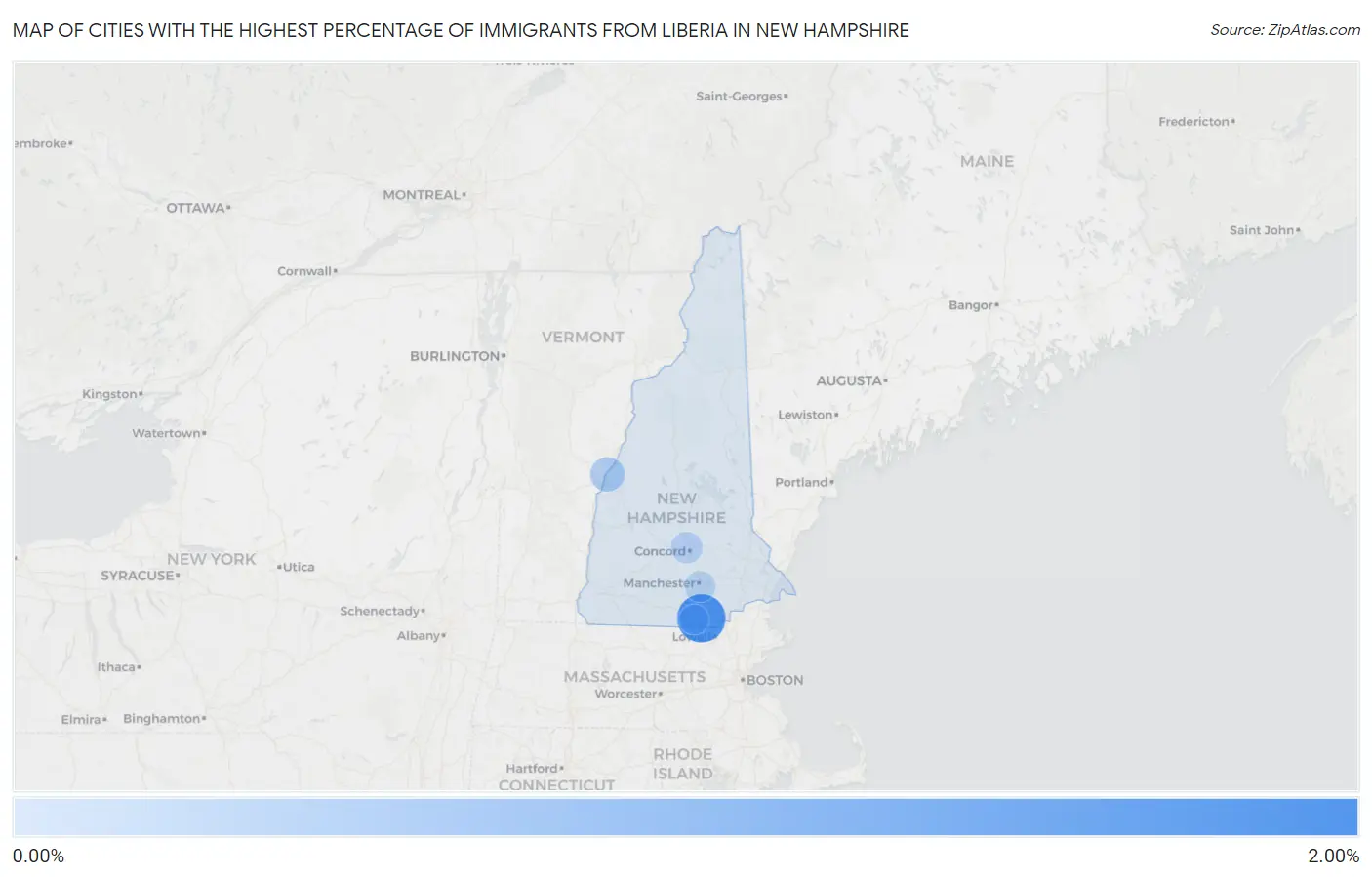 Cities with the Highest Percentage of Immigrants from Liberia in New Hampshire Map