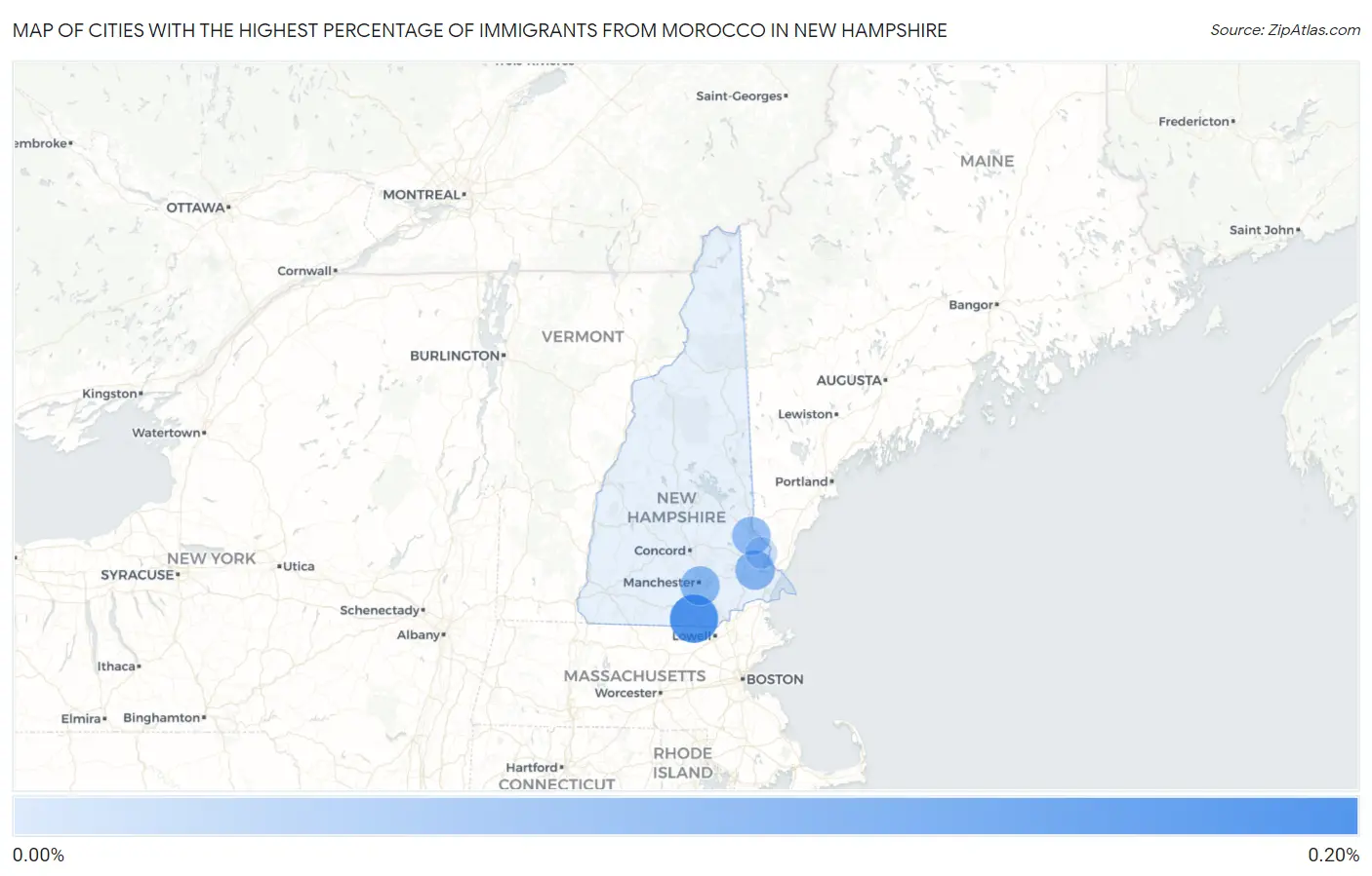 Cities with the Highest Percentage of Immigrants from Morocco in New Hampshire Map