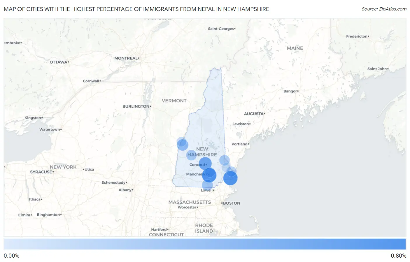Cities with the Highest Percentage of Immigrants from Nepal in New Hampshire Map