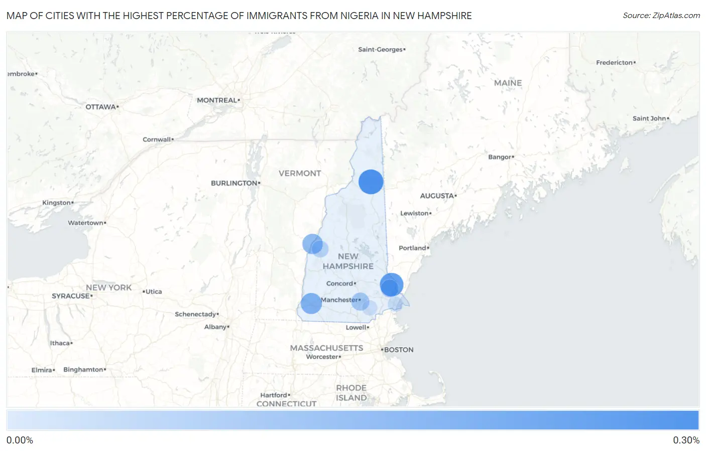 Cities with the Highest Percentage of Immigrants from Nigeria in New Hampshire Map