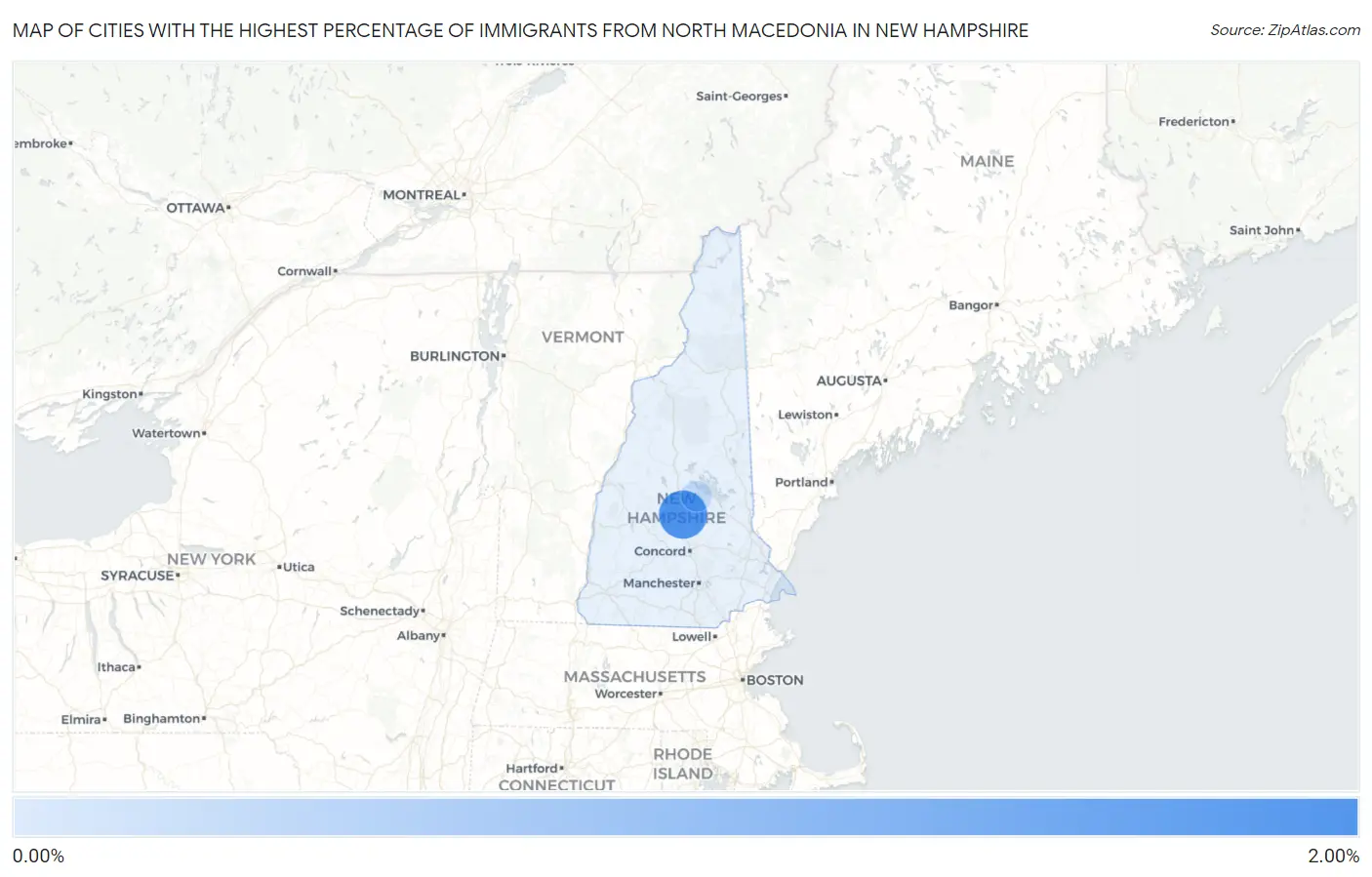 Cities with the Highest Percentage of Immigrants from North Macedonia in New Hampshire Map