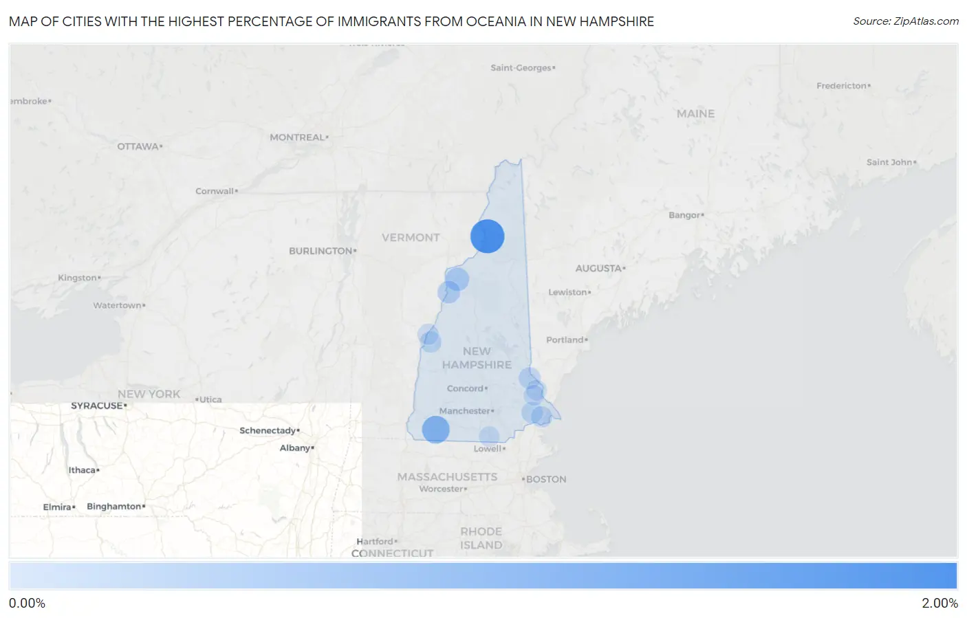 Cities with the Highest Percentage of Immigrants from Oceania in New Hampshire Map