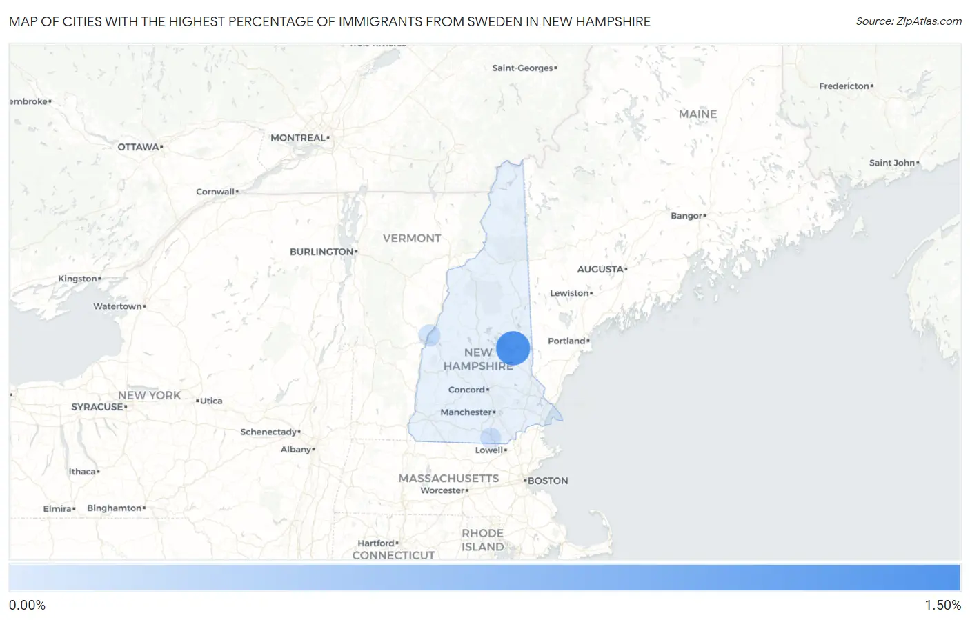 Cities with the Highest Percentage of Immigrants from Sweden in New Hampshire Map