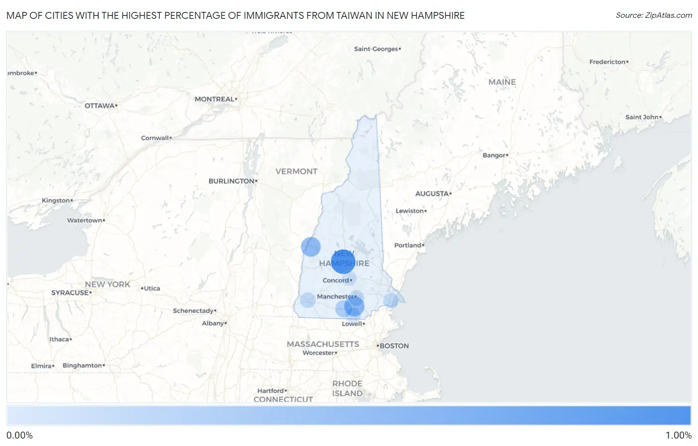 Cities with the Highest Percentage of Immigrants from Taiwan in New Hampshire Map