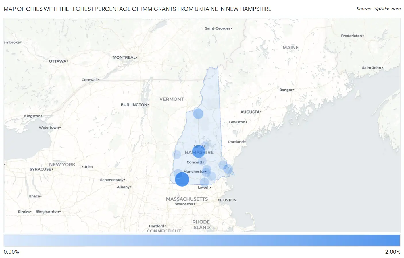 Cities with the Highest Percentage of Immigrants from Ukraine in New Hampshire Map