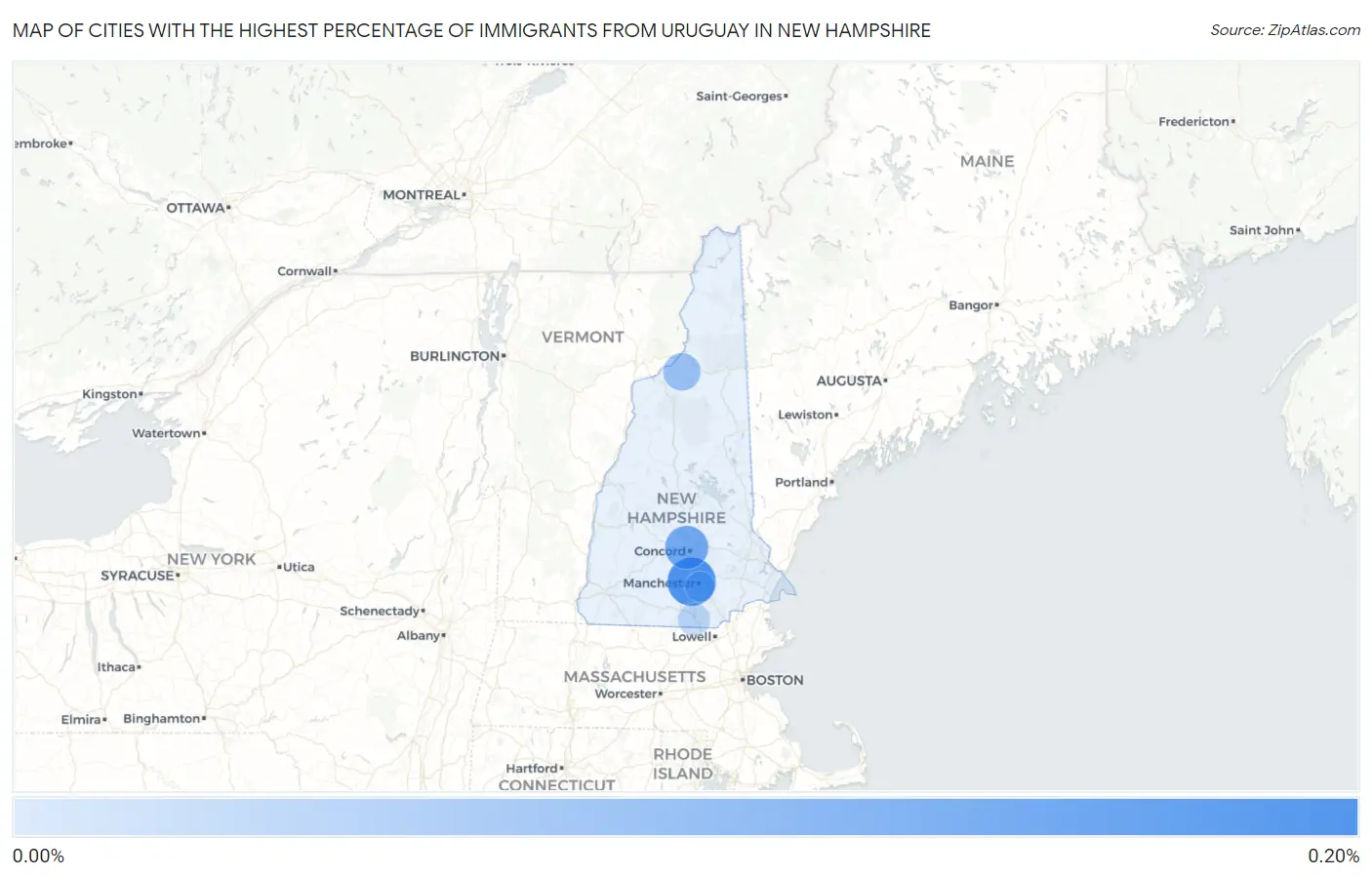 Cities with the Highest Percentage of Immigrants from Uruguay in New Hampshire Map
