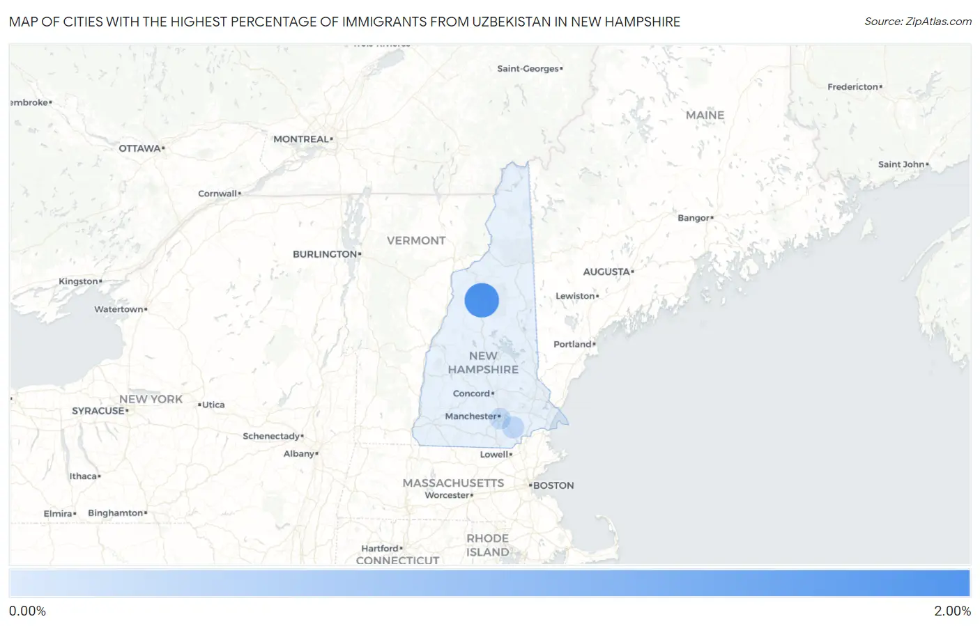 Cities with the Highest Percentage of Immigrants from Uzbekistan in New Hampshire Map