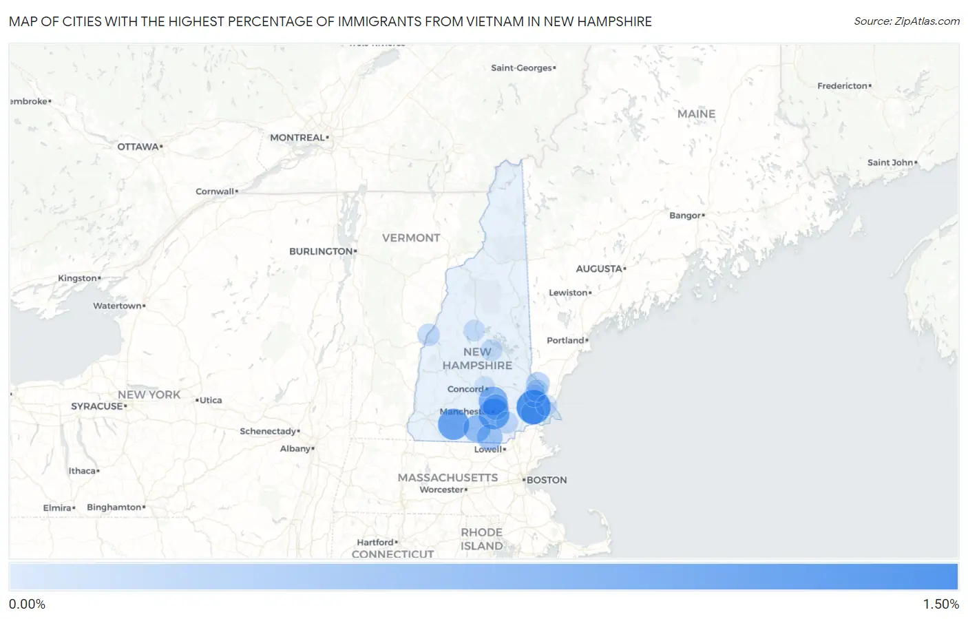 Cities with the Highest Percentage of Immigrants from Vietnam in New Hampshire Map