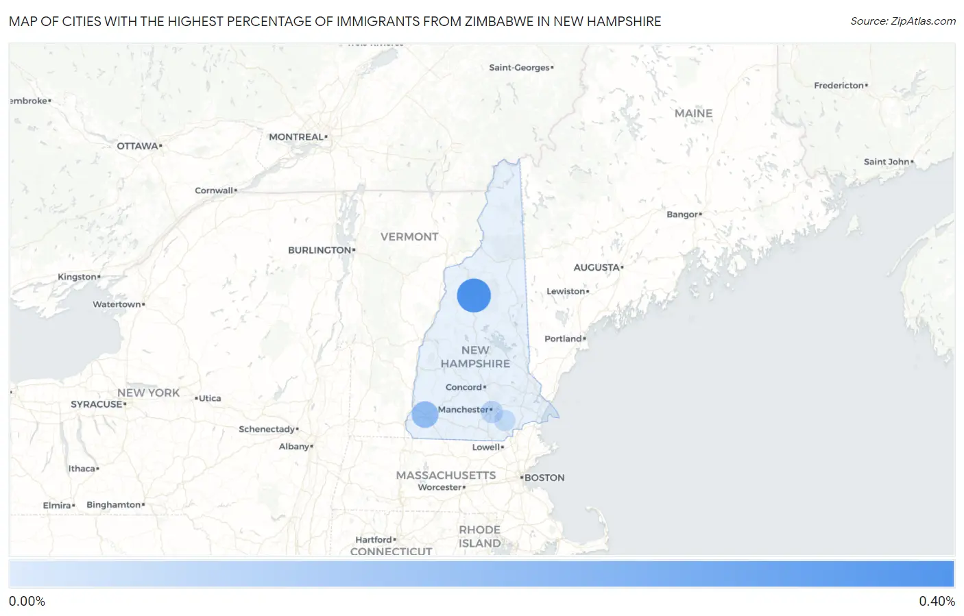 Cities with the Highest Percentage of Immigrants from Zimbabwe in New Hampshire Map